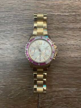 Michael Kors Gold Watch with Pink Crystal Bezel